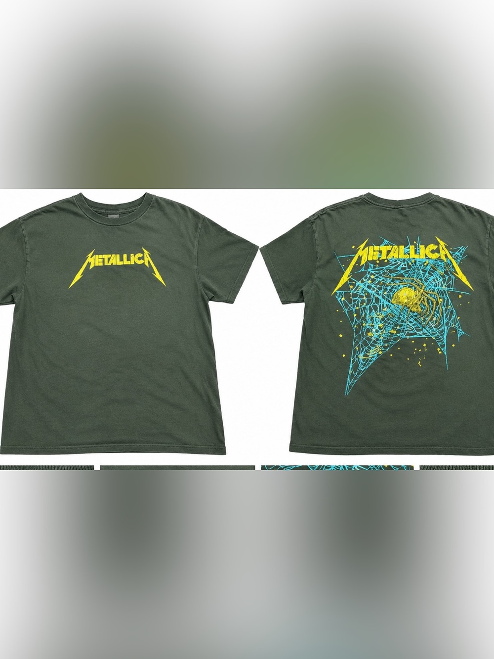 Metallica Olive Green Short Sleeve Graphic Tee with Yellow Logo